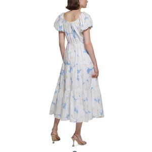 Calvin Klein White Dress with Light Blue Floral Print Maxi